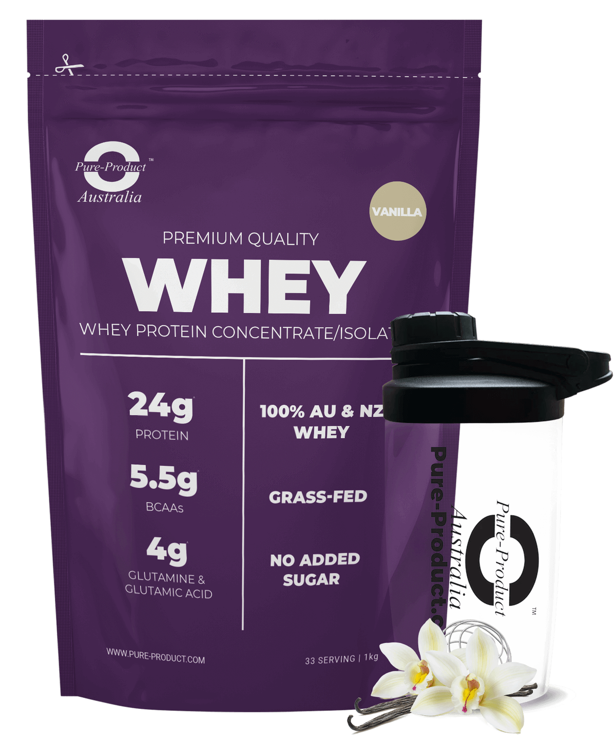 Vanilla Whey Protein Blend by Pure Product Australia, stevia-sweetened, no artificial sweeteners
