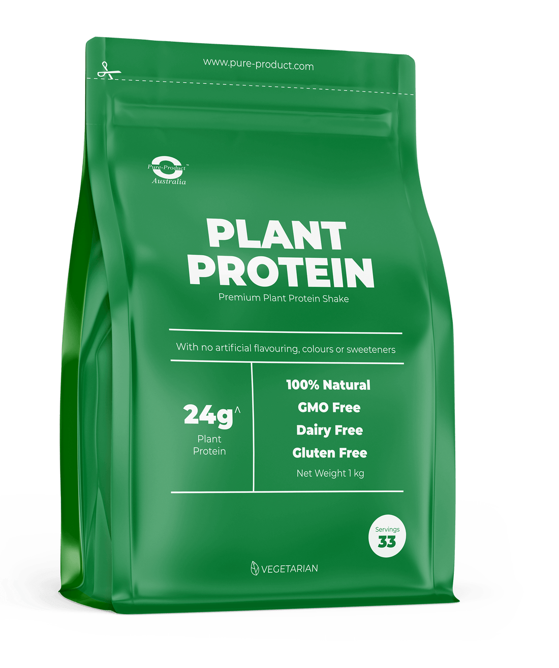 Premium Plant Protein Isolate Powder - 24g Protein, 100% Natural, GMO Free, Dairy Free, Gluten Free, Vegetarian, 1kg Green Packaging
