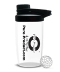 Glass protein shaker bottle 550ml with stainless steel blender ball for smooth shakes.