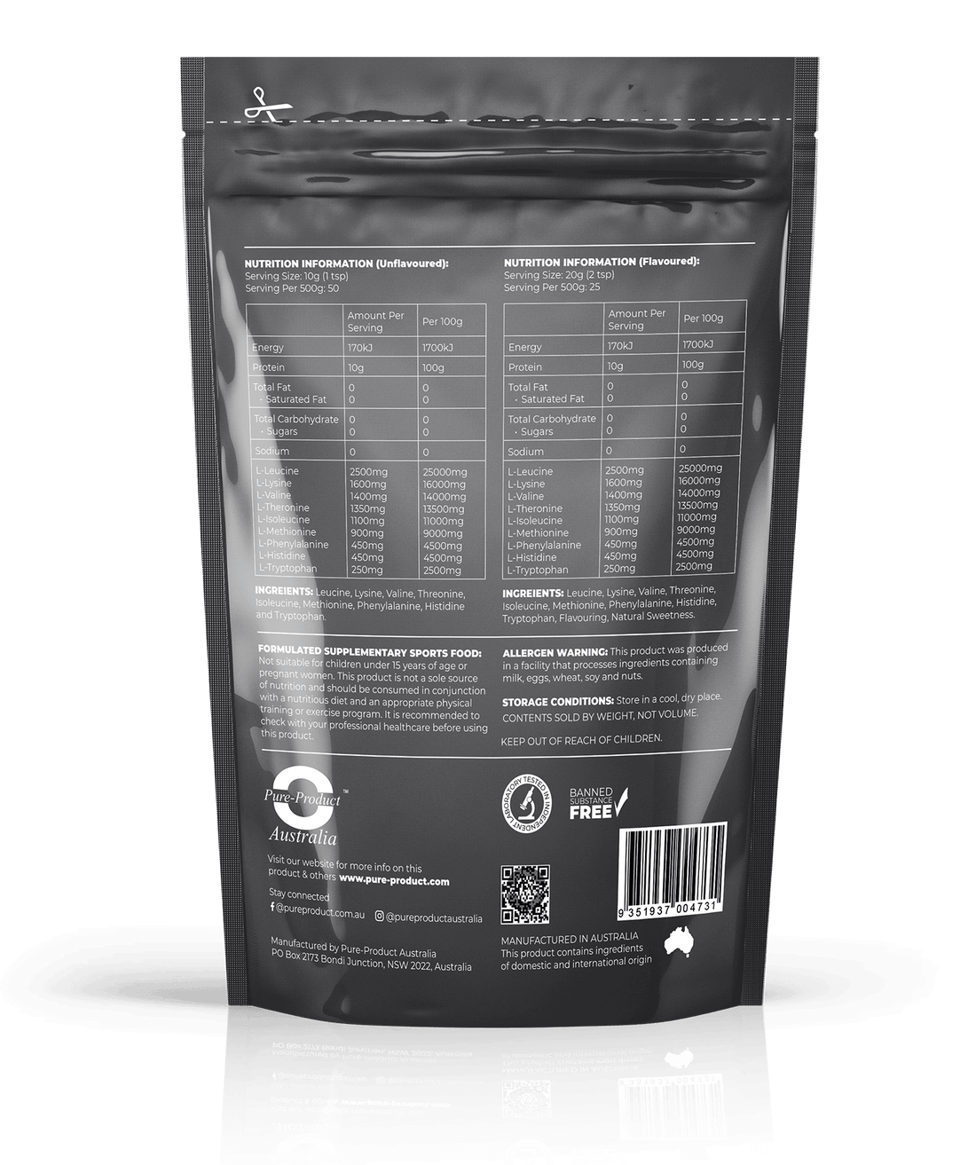 Essential Amino Acid (EAA) Pure Product Australia, Essential Amino Acid (EAA) Unlike nonessential amino acids, essential amino acids can’t be made by your body. As a result, they must come from food. The 9 essential amino acids are: histidine, isoleucine,