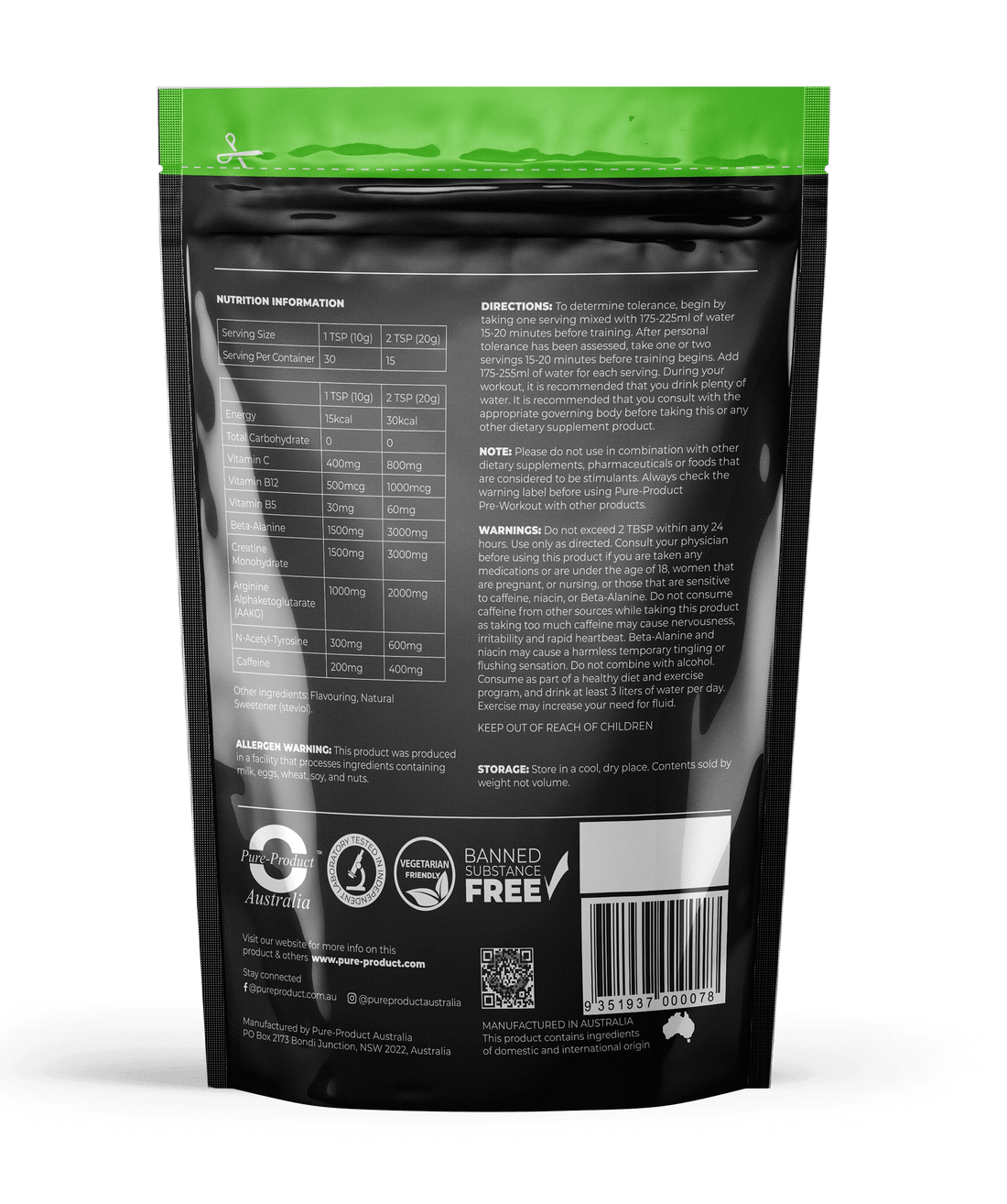 Pure Pre-Workout - Energy, Focus, Endurance Supplement for Elite Athletes, Advanced Formula, Natural Ingredients
